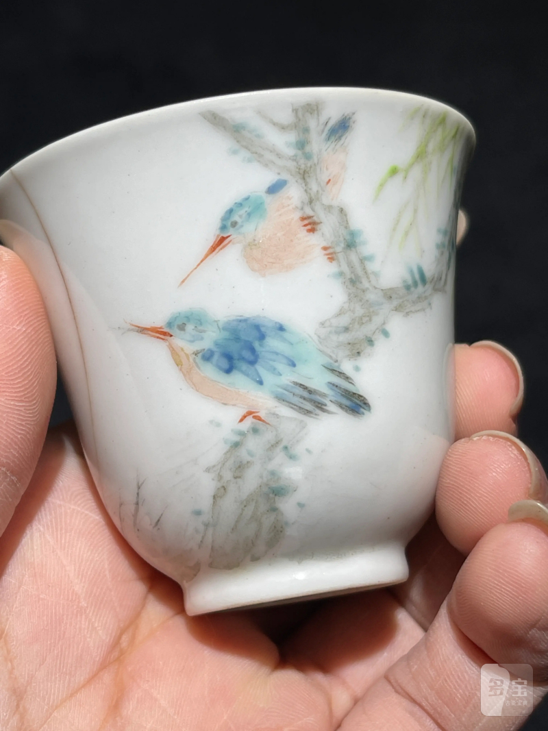 清光绪 浅绛彩花鸟纹杯一组三只 - 图24
